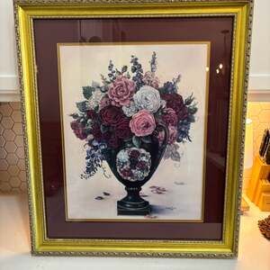 Glynda Turley Framed Floral Still Life Print 1994 Roses in Urn 24.5”x28.5”